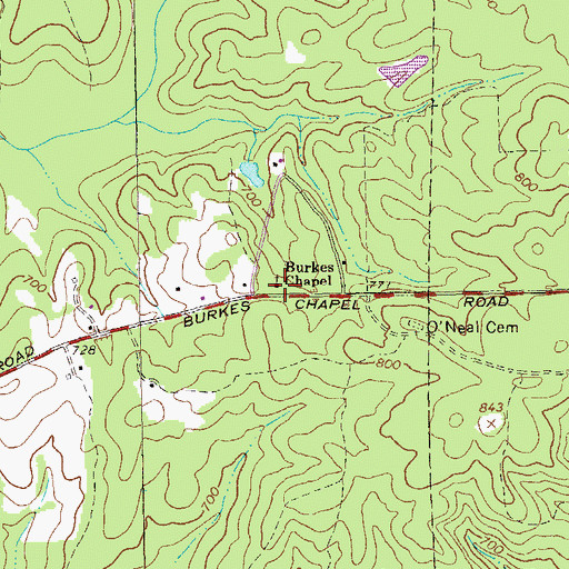 Topographic Map of Burkes Chapel, GA
