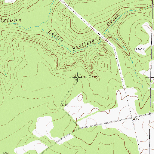 Topographic Map of Burns Cemetery, GA