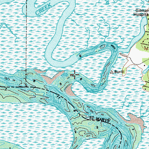 Topographic Map of Burrells Creek, GA