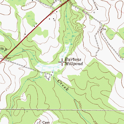 Topographic Map of Burtons Millpond, GA