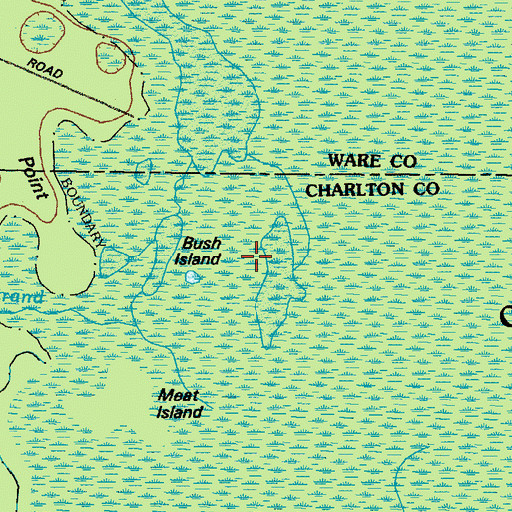 Topographic Map of Bush Island, GA