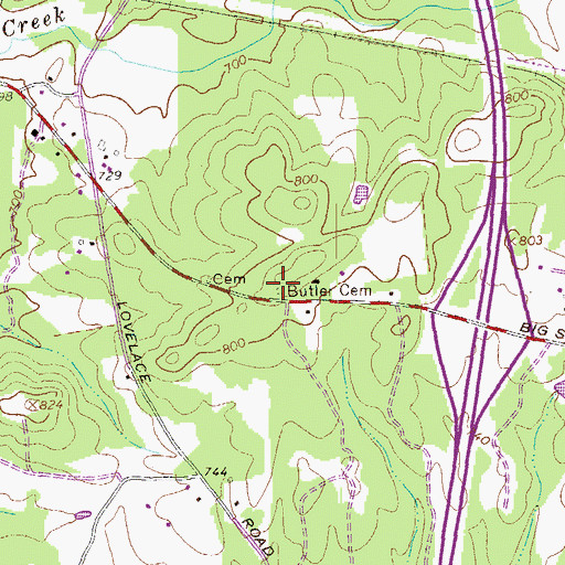 Topographic Map of Butler Cemetery, GA