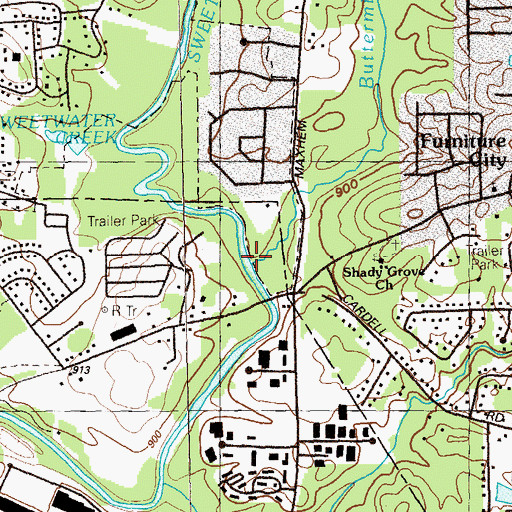 Topographic Map of Butternut Creek, GA