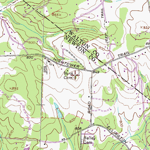 Topographic Map of Byrd Cemetery, GA