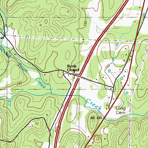 Topographic Map of Byrds Chapel, GA