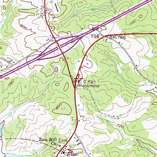 Topographic Map of C C Hall Monument, GA
