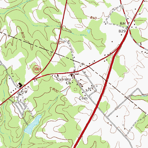 Topographic Map of Calvary Church, GA