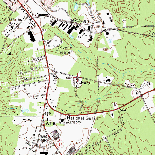 Topographic Map of Calvary Church, GA
