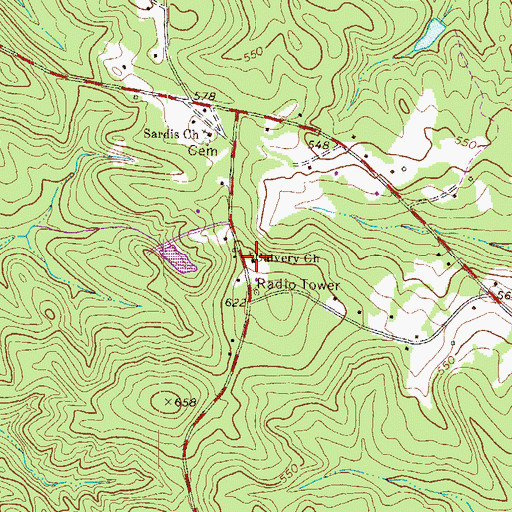 Topographic Map of Calvery Church, GA