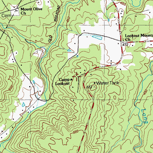 Topographic Map of Camp Lookout, GA