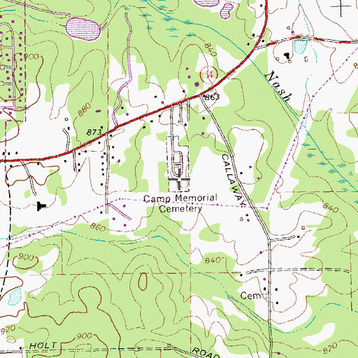 Topographic Map of Camp Memorial Cemetery, GA
