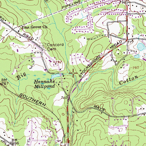 Topographic Map of Cane Creek, GA