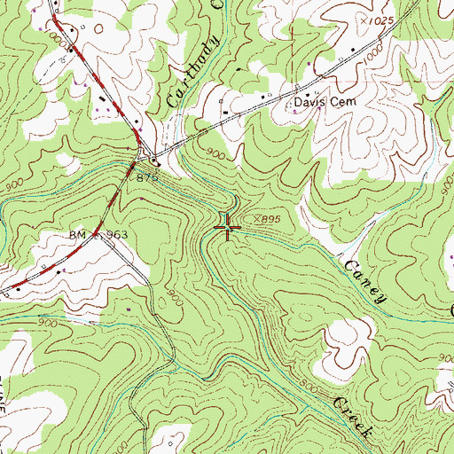 Topographic Map of Caney Creek, GA