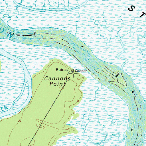 Topographic Map of Cannons Point, GA