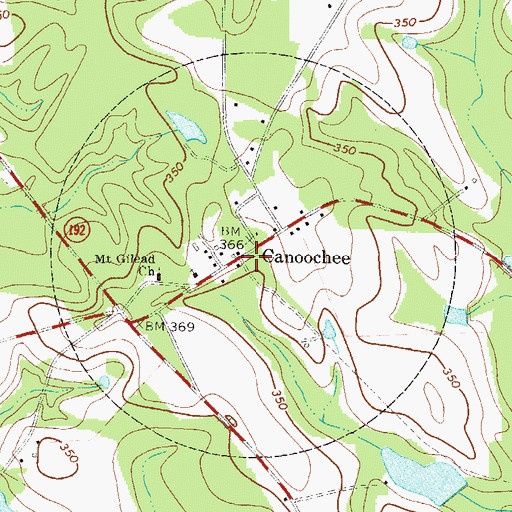 Topographic Map of Canoochee, GA