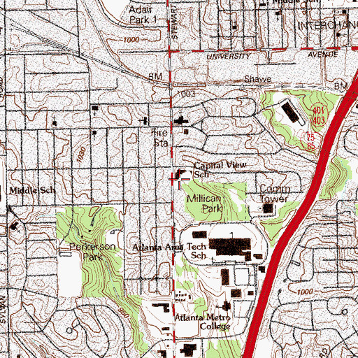 Topographic Map of Capitol View Elementary School, GA