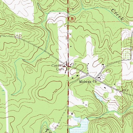 Topographic Map of Carden Cemetery, GA