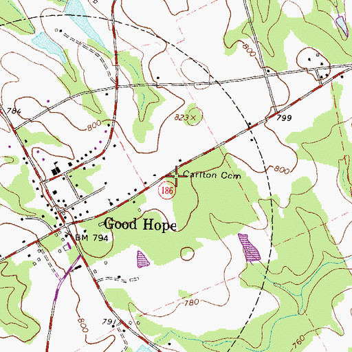 Topographic Map of Carlton Cemetery, GA