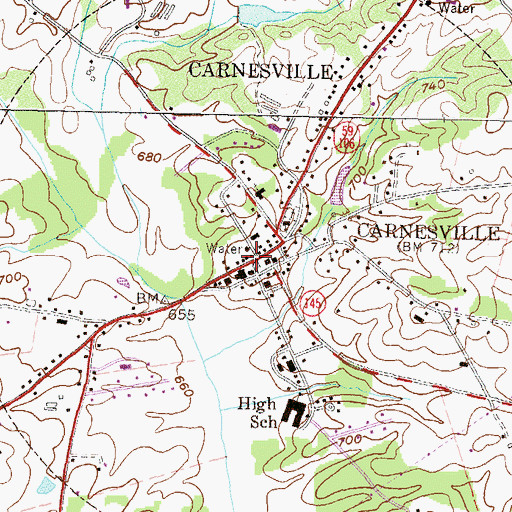 Topographic Map of Carnesville, GA