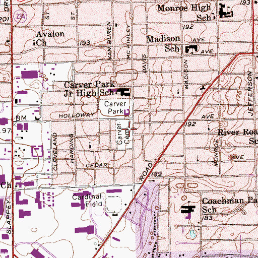 Topographic Map of Carver Cemetery, GA