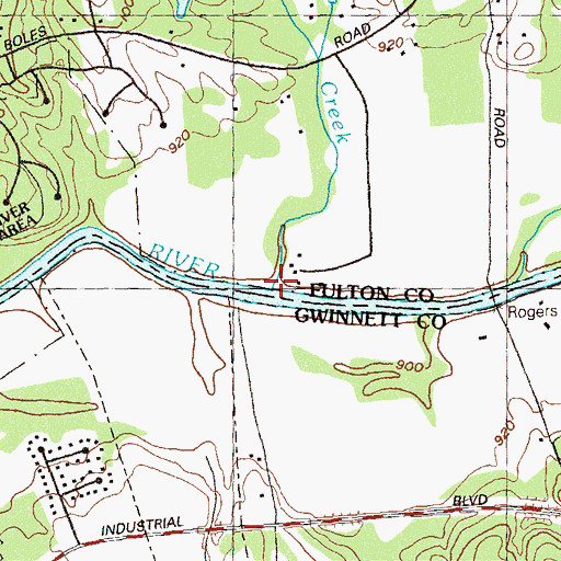 Topographic Map of Cauley Creek, GA