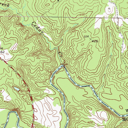 Topographic Map of Cedar Creek, GA