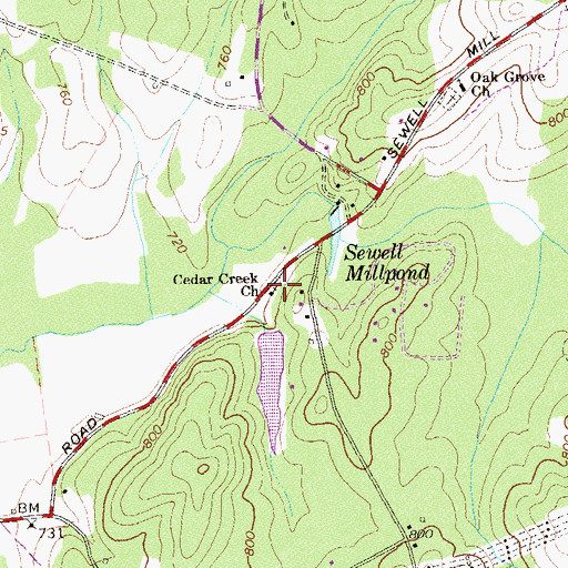 Topographic Map of Cedar Creek Church, GA