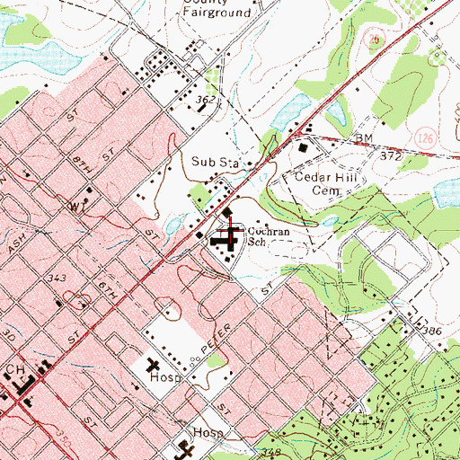 Topographic Map of Cedar Hill Cemetery, GA