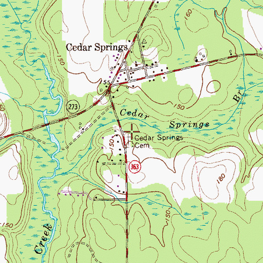 Topographic Map of Cedar Springs Cemetery, GA