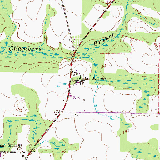 Topographic Map of Cedar Springs Church, GA