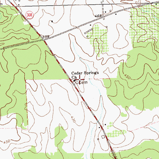 Topographic Map of Cedar Springs Church, GA