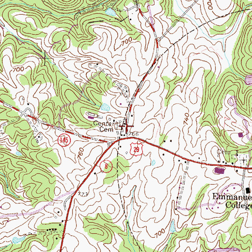 Topographic Map of Center Cemetery, GA