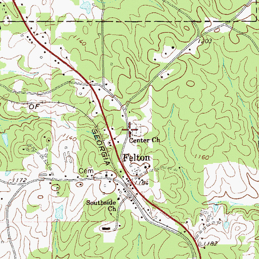 Topographic Map of Center Church, GA