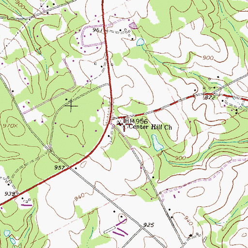 Topographic Map of Center Hill Church, GA