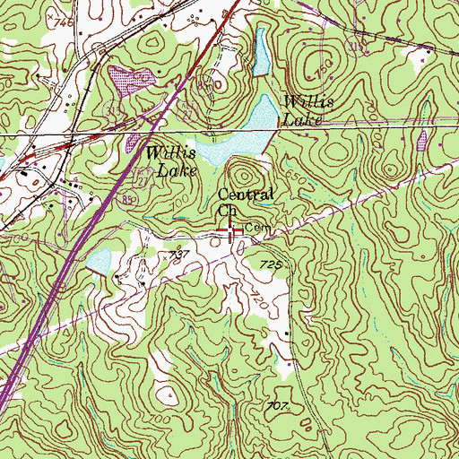 Topographic Map of Central Church, GA