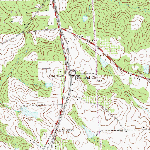 Topographic Map of Central Church, GA