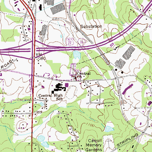 Topographic Map of Central Church, GA