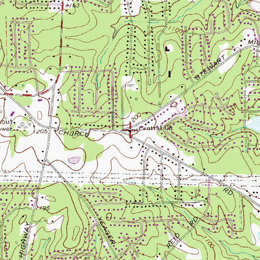 Topographic Map of Central Church, GA