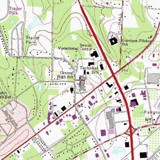 Topographic Map of Central High School, GA