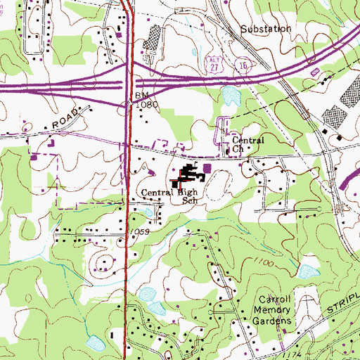 Topographic Map of Central High School, GA
