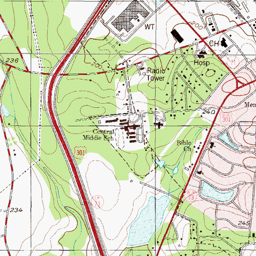 Topographic Map of Central Middle School, GA