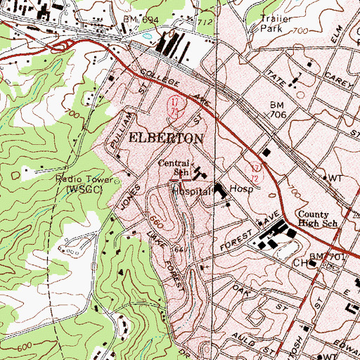 Topographic Map of Central School, GA