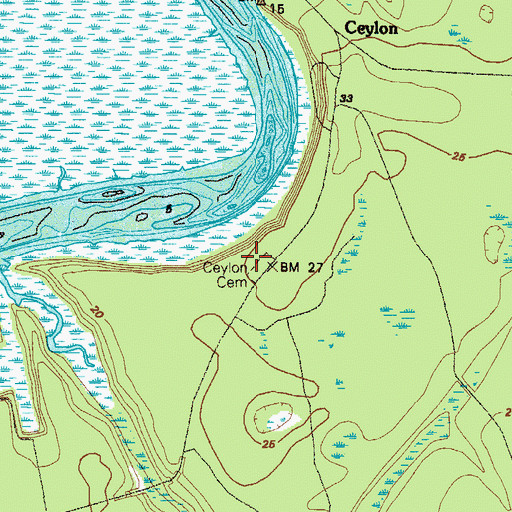 Topographic Map of Ceylon Cemetery, GA