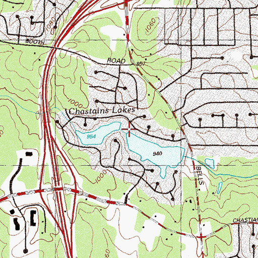 Topographic Map of Chastains Lakes, GA