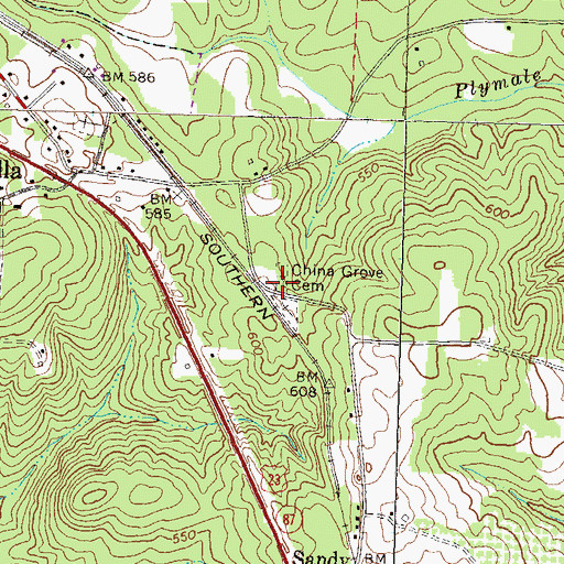Topographic Map of China Grove Cemetery, GA