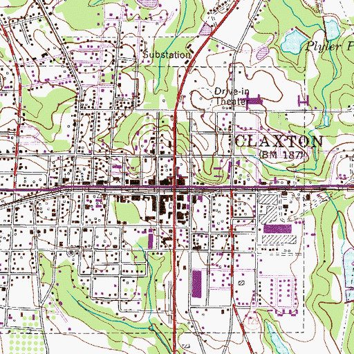Topographic Map of Claxton, GA