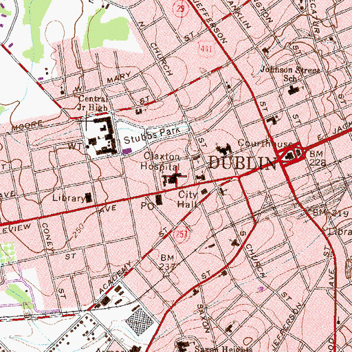 Topographic Map of Claxton Hospital, GA