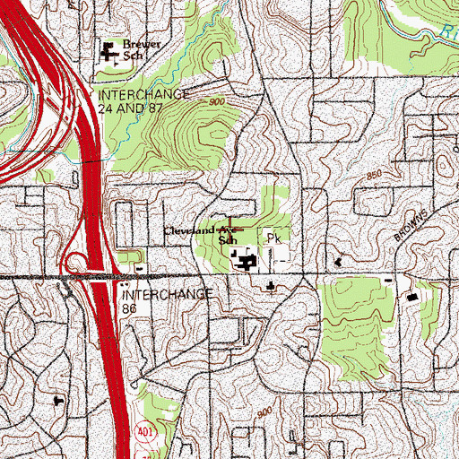 Topographic Map of Cleveland Elementary School, GA
