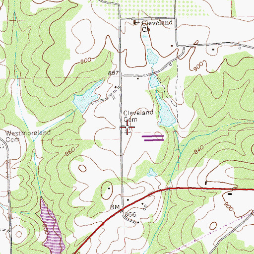 Topographic Map of Cleveland Cemetery, GA