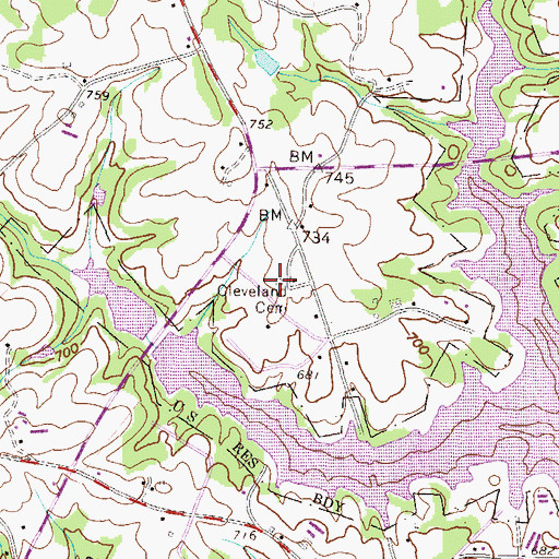 Topographic Map of Cleveland Cemetery, GA